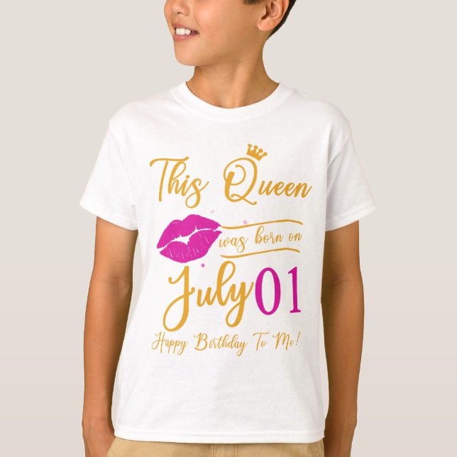 T-shirt Cette Reine Est Née En Juillet Joyeux Anniversaire (Devant)