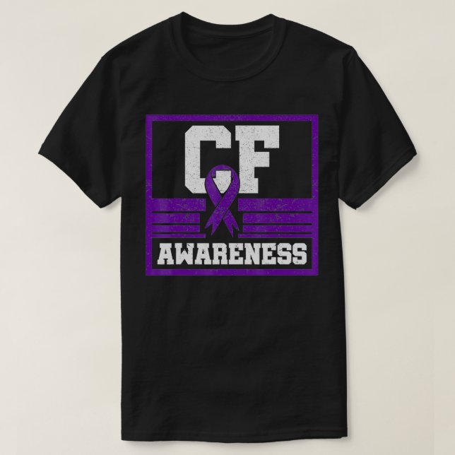 T-shirt CF Awareness Cystic Fibrosis Purple Ribbon Mucovis (Design devant)