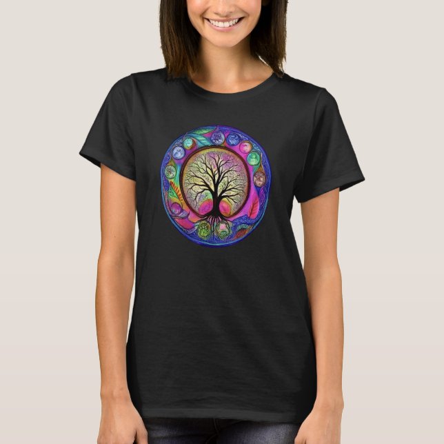 T-shirt Chakra Whimsical Fantasy Tree of Life (Devant)