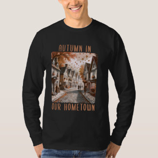 T-shirt Chaleureux Petite Ville Automne Feuilles Cottageco