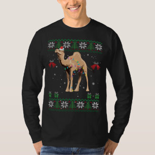 T-shirt Chameau Chandail de Noël Arbres Lumières Ornement