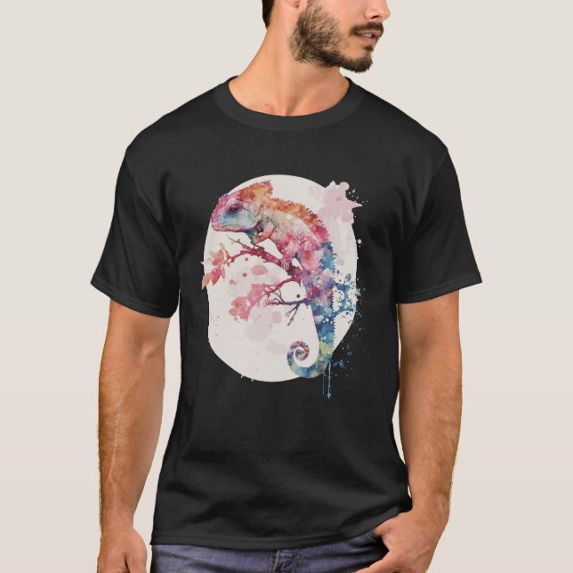 T-shirt Chameleon Cherry Blossom Japanese Sakura Reptile (Devant)