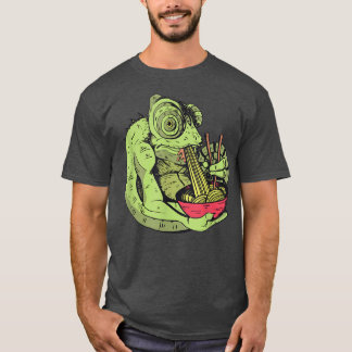T-shirt Chameleon Eating Ramen Noodles Funny 