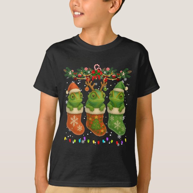 T-shirt Chameleon In Christmas Socks Lights Chameleon Xmas (Devant)