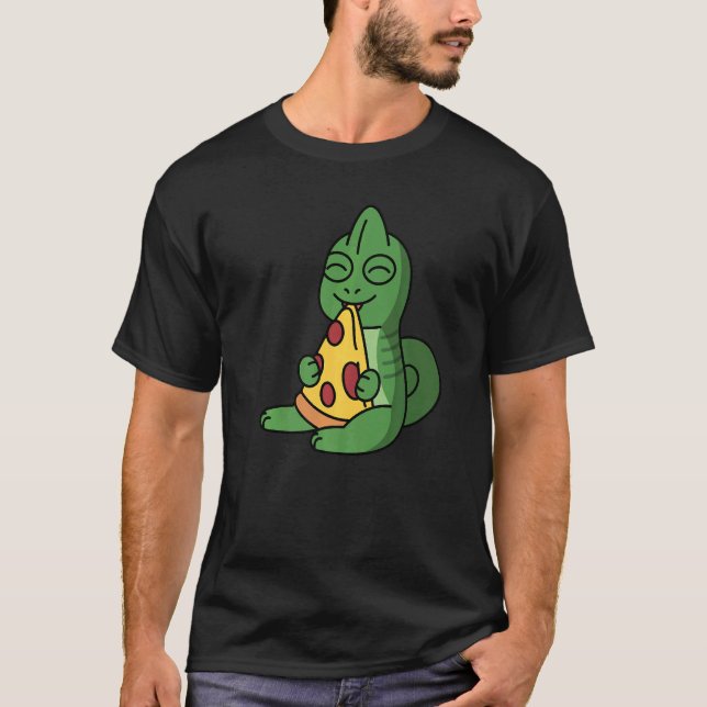 T-shirt Chameleon Manger Pizza Pet (Devant)