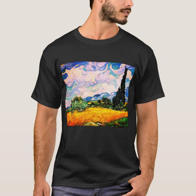 T-shirt Champ de blé Vincent Van Gogh avec Cyprès (Devant)