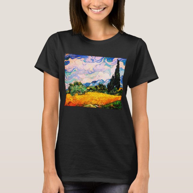 T-shirt Champ de blé Vincent Van Gogh avec Cyprès (Devant)