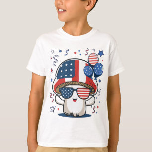 T-shirt Champignon drôle du 4 juillet Drapeau patriotique 