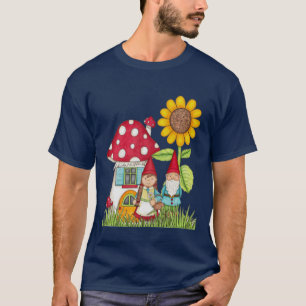T-shirt Champignon Gnome Couple Accueil Tournesol Unisex