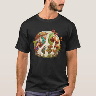 T-shirt Champignon Groovy Signe de Paix Hippy des Années 7