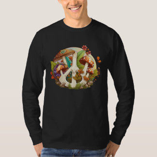 T-shirt Champignon Groovy Signe de Paix Hippy des Années 7