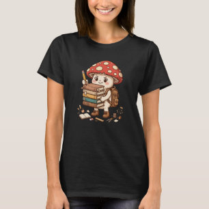 T-shirt Champignon Mignon Étudiant Empile des Livres - Kaw