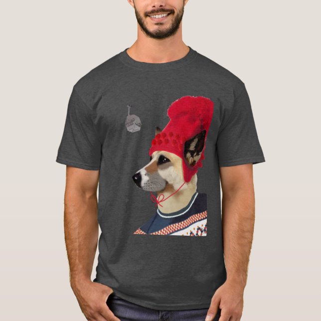 T-shirt Chandail de chien en ski (Devant)