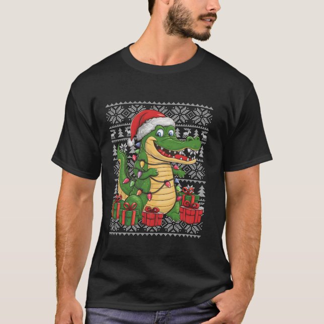 T-shirt Chandail de Noël Chat laide Crocodile Christ (Devant)