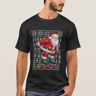 T-shirt Chandail de Noël Chaud Père Noël Roller Patinage C
