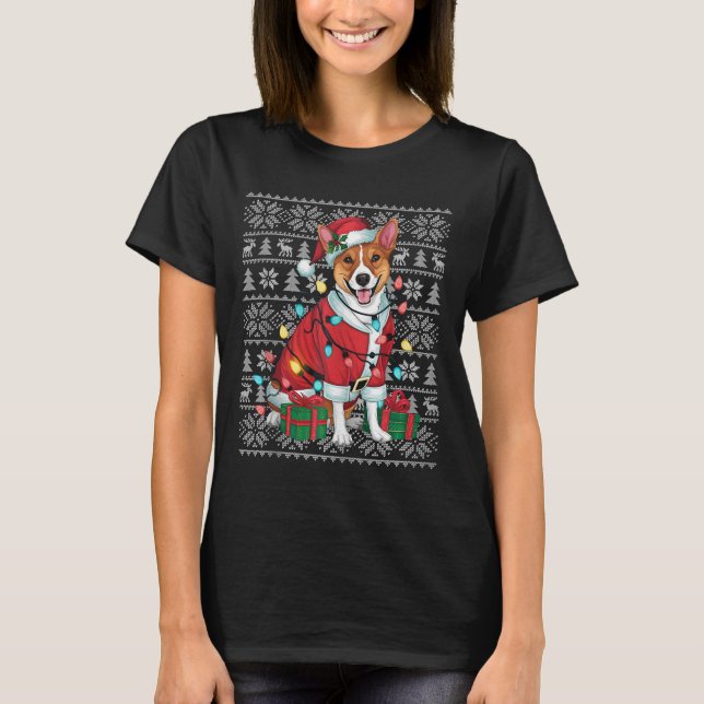 T-shirt Chandail de Noël Chauffant Père Noël Basenji Chien (Devant)