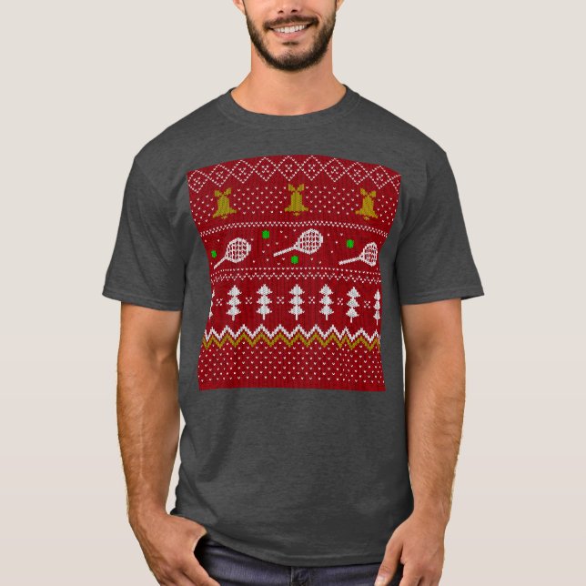 T-shirt Chandail de Noël de Tennis Motif tricoté Rouge Noë (Devant)