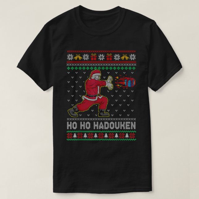 T-shirt Chandail de Noël moche Père Noël Ho Ho Hodouken Re (Design devant)