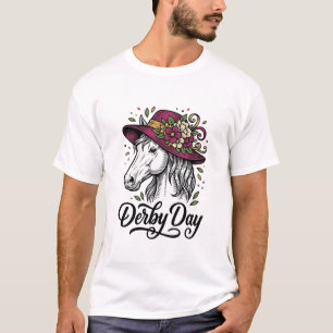 T-shirt Chapeau de cheval floral Derby Day Dessin de gravu