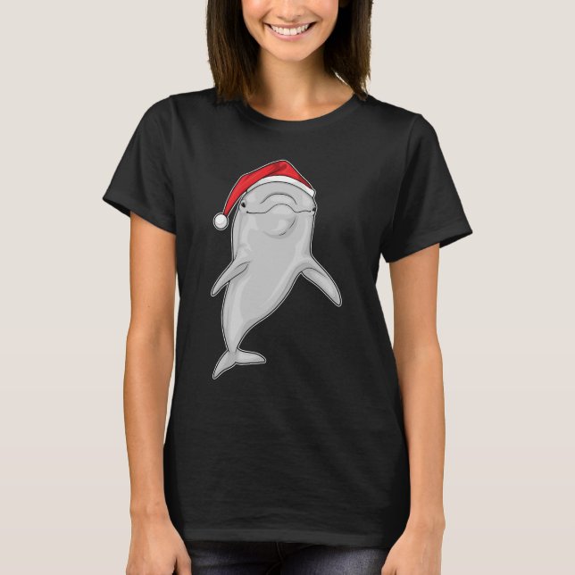T-shirt Chapeau de Noël dauphin (Devant)