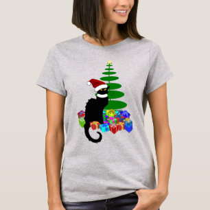 T-shirt Chapeau de Noël de Santa Le Chat Noir