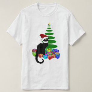 T-shirt Chapeau de Noël de Santa Le Chat Noir
