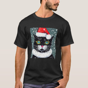 T-shirt Chapeau de Santa Chat Hiver Noël Xmas Vacances Vin