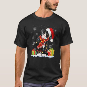 T-shirt Chapeau de Santa Chat Noir Lumières de Noël Xmas
