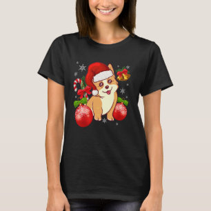 T-shirt Chapeau de Santa drôle de Corgi Guirlande Lumineus