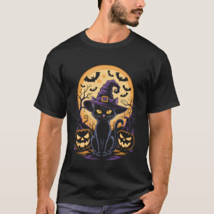 T-shirt Chapeau de sorcière de chat noir Halloween mignon