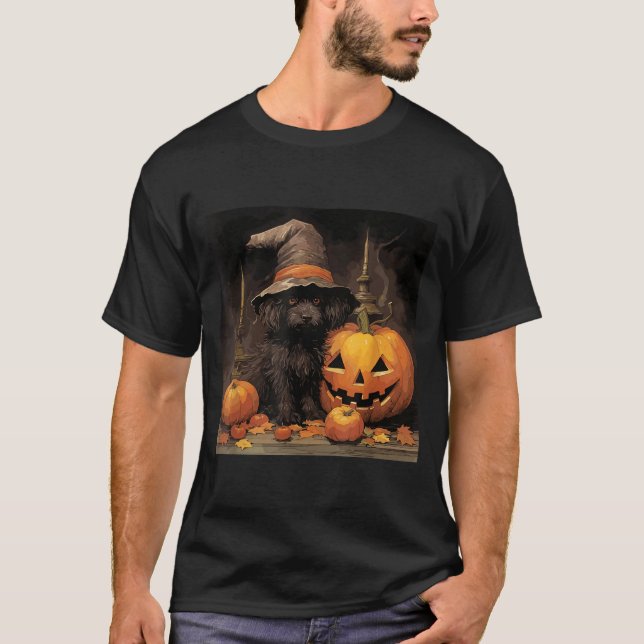 T-shirt Chapeau de sorcière Halloween Black Dog (Devant)