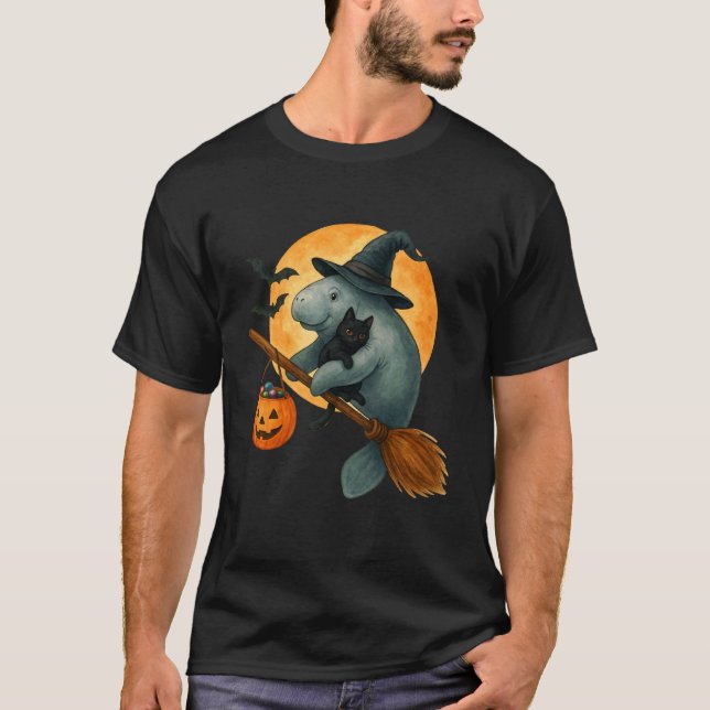 T-shirt Chapeau de sorcière rétro lamantin chat noir citro (Devant)