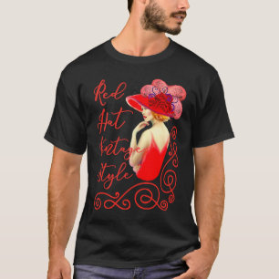 T-shirt Chapeau Rouge Dames Style Vintage en Rouge