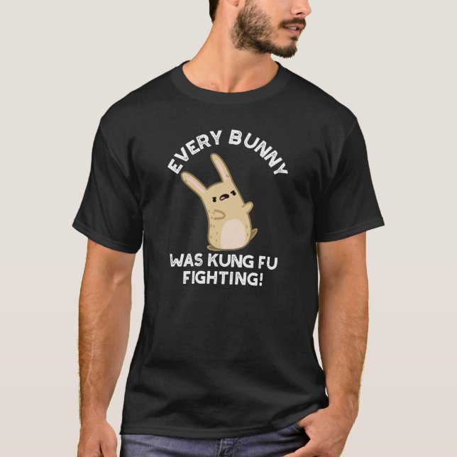 T-shirt Chaque Bunny Kung Fu Combattez Rabbit Pun Dark BG (Devant)