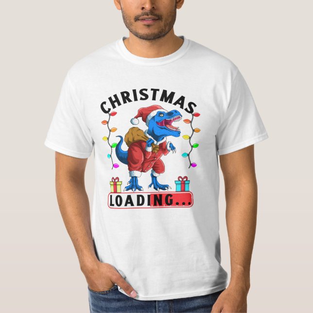 T-shirt Chargement de Noël de dinosaure bleu T Rex (Devant)