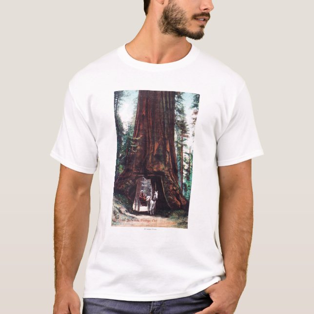 T-shirt Chariot voyageant sous un séquoia géant (Devant)
