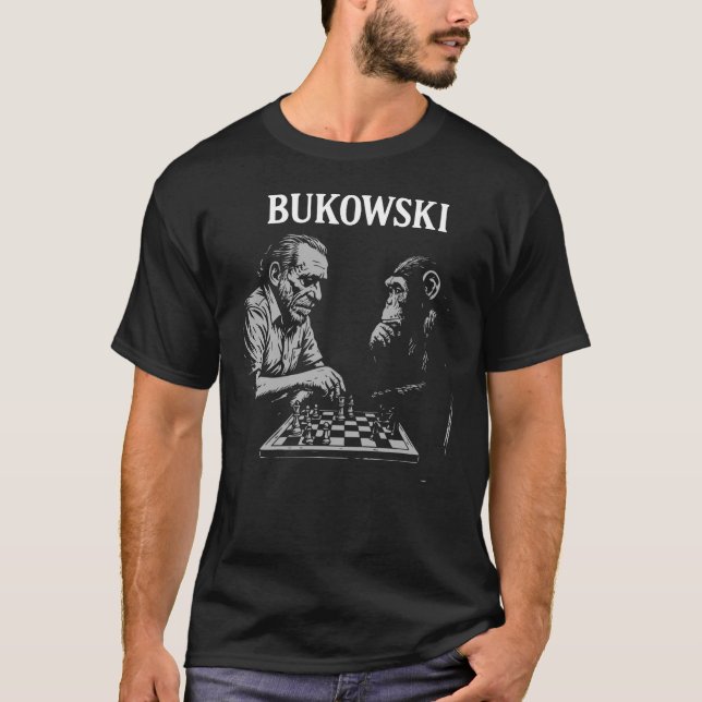 T-shirt Charles Bukowski joue aux échecs avec un singe (Devant)