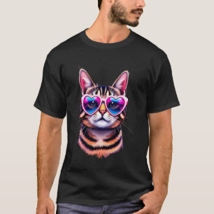 T-shirt Charmant Chat Lunettes de Soleil Romantiques Chats