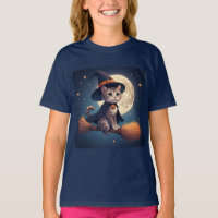 Charmante chatte sorcière et scène de lune d'Hallo