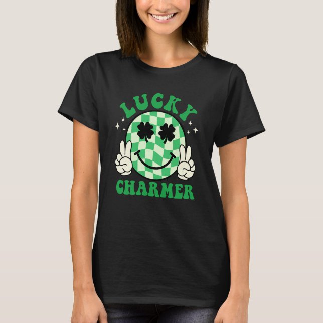 T-shirt Charmeur Chanceux Trèfle Groovy Saint Patrick's Da (Devant)