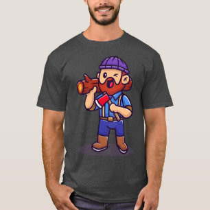 T-shirt Charpentier Portant Un Ax Et Un Dessin En Bois