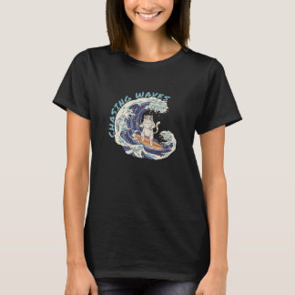 T-shirt Chasing Waves Surfing Cat Cool Surfer Beach  1