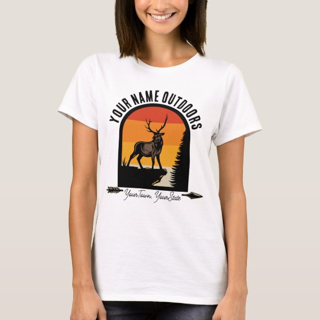 T-shirt Chasse AJOUTER LE NOM À L'Extérieur Deer Elk Wilde (Devant)