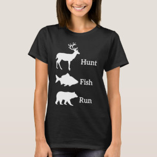 T-shirt Chasse amusante Pêche Chasse Poisson Run Ours Cade