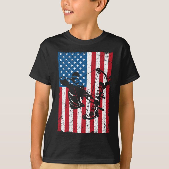 T-shirt Chasse Archer Drapeau américain Bowhunter Bowhunte (Devant)
