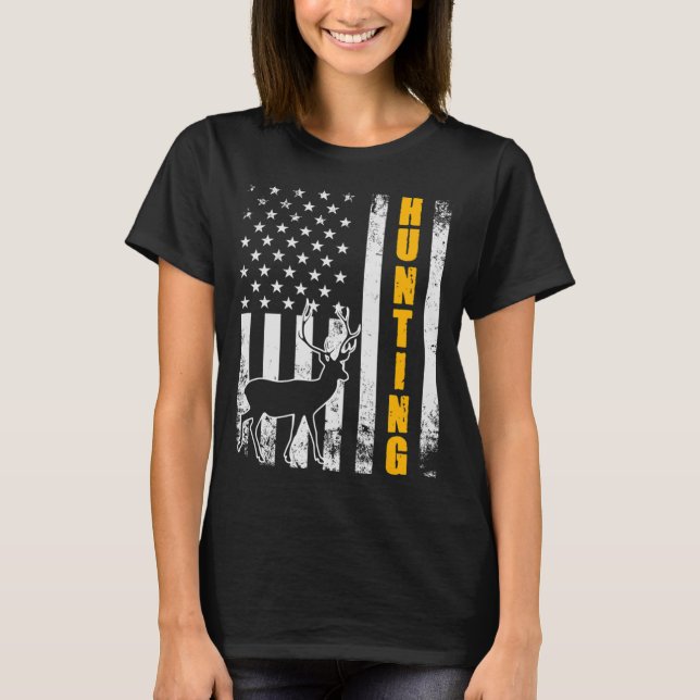 T-shirt Chasse au cerf Chasseur de Whitetail Drapeau améri (Devant)