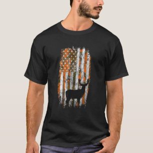 T-shirt Chasse au cerf orange camouflage drapeau américain