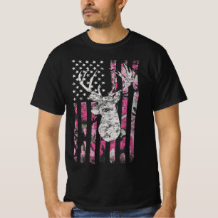 T-shirt Chasse aux cerfs Camo Drapeau américain Pink Buck