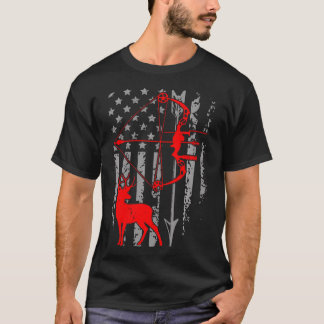 T-shirt Chasse aux cerfs Drapeau Américain Chasse aux bow 