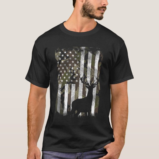 T-shirt Chasse aux cerfs, Drapeau Camo américain (Devant)